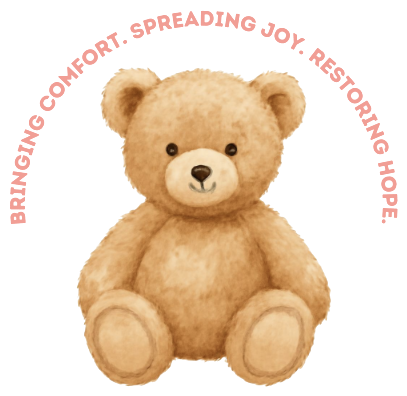 A teddy bear beneath the words: Bringing comfort. Spreading joy. Restoring hope.